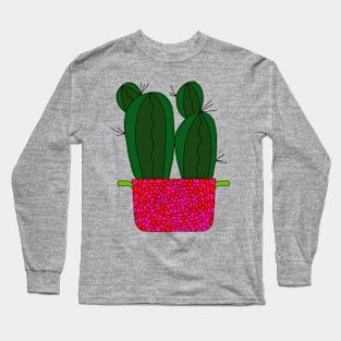 Cute Cactus Design #151: Spiky Cacti In Raspberry Inspired Pot Long Sleeve T-Shirt